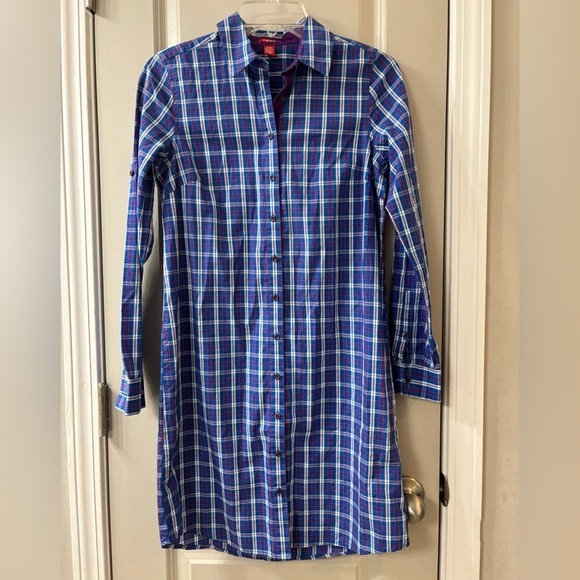 Izod Dresses & Skirts - Izod Blue and Purple Plaid Shirt Dress